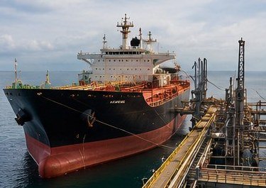 Tanker vessel moored at a shipping terminal