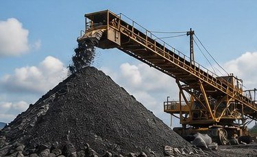 Mining conveyor loading a stockpile of ore